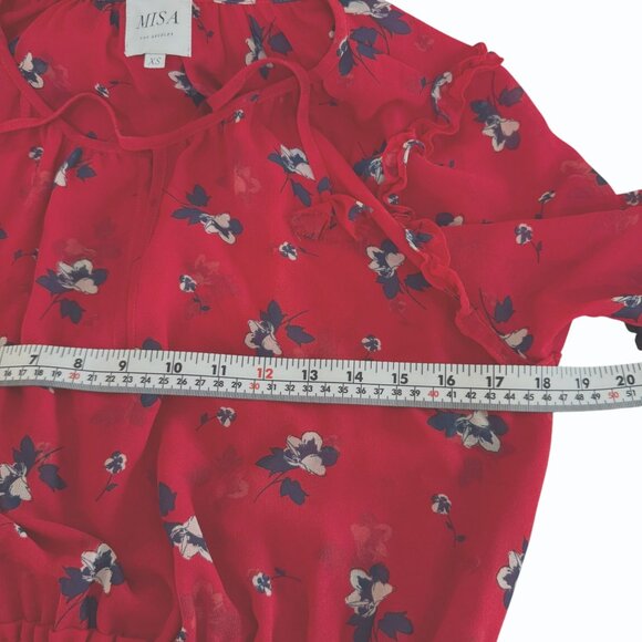 Misa Los Angeles‎ Raquel Red Floral Midi Dress Womens XS Layered Sheer Bohemian - Picture 9 of 14